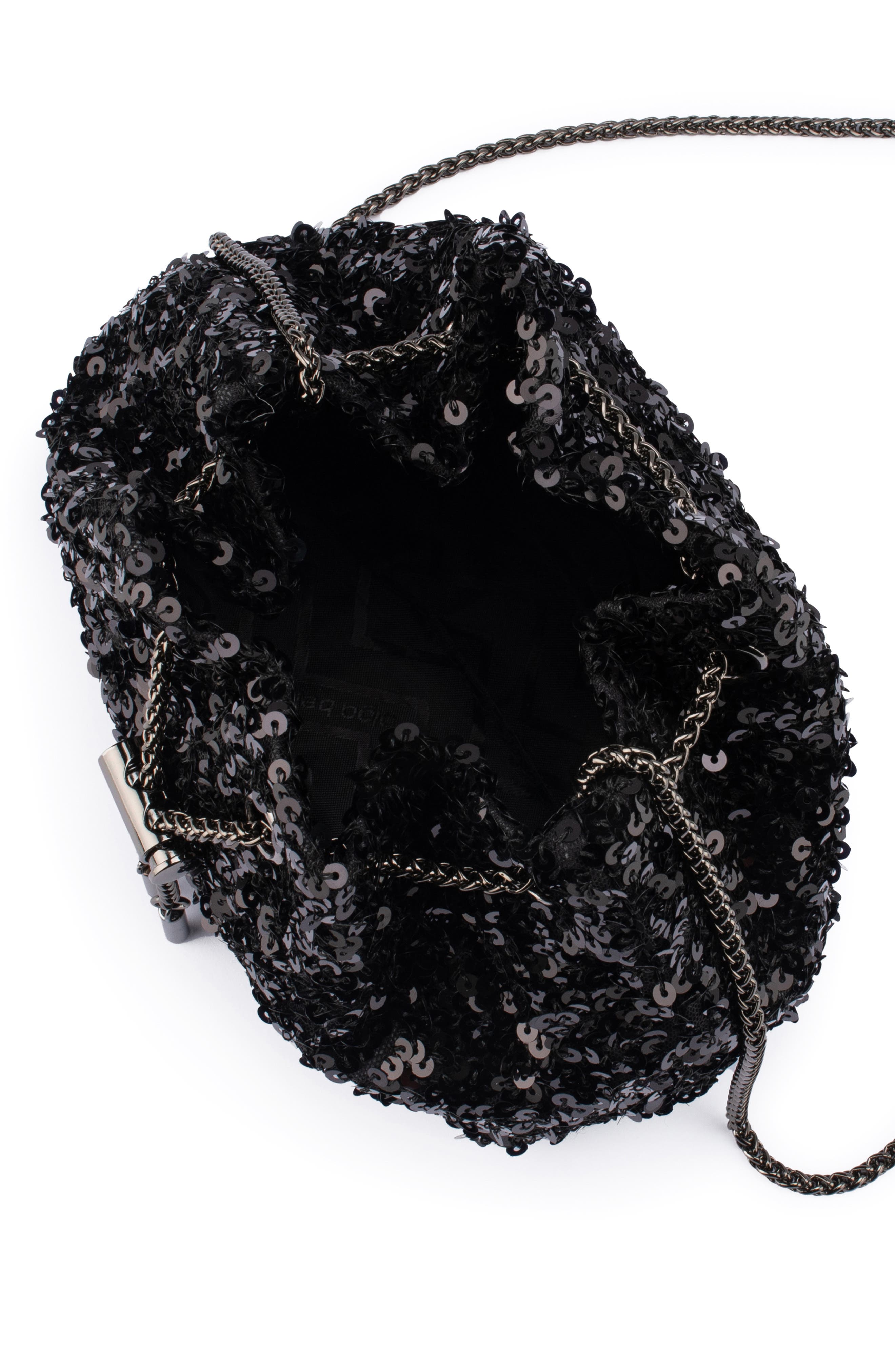 Olga Berg Ilana Sequin Drawstring Clutch, Alternate, color, Black