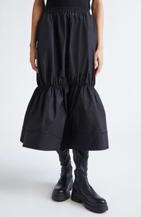 Gathered Taffeta Midi Skirt
