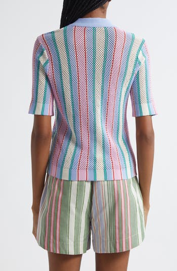 Stripe Open Stitch Button-Up Shirt