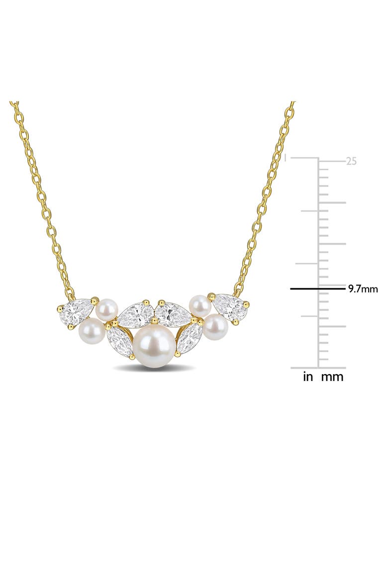 Freshwater Pearl & Cubic Zirconia Cluster Necklace, Alternate, color, WHITE GOLD