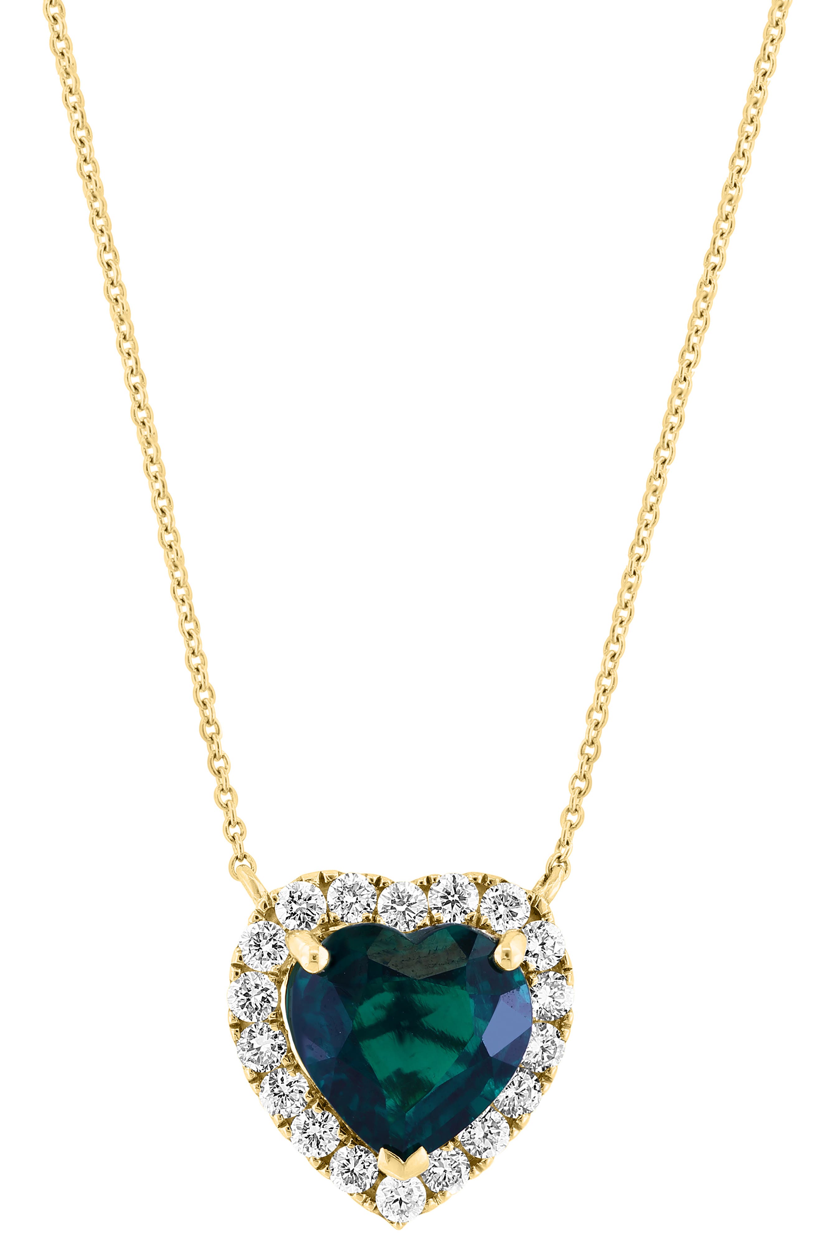 EFFY 14K Yellow Gold Lab Created Emerald & Lab Created Diamond Heart ...