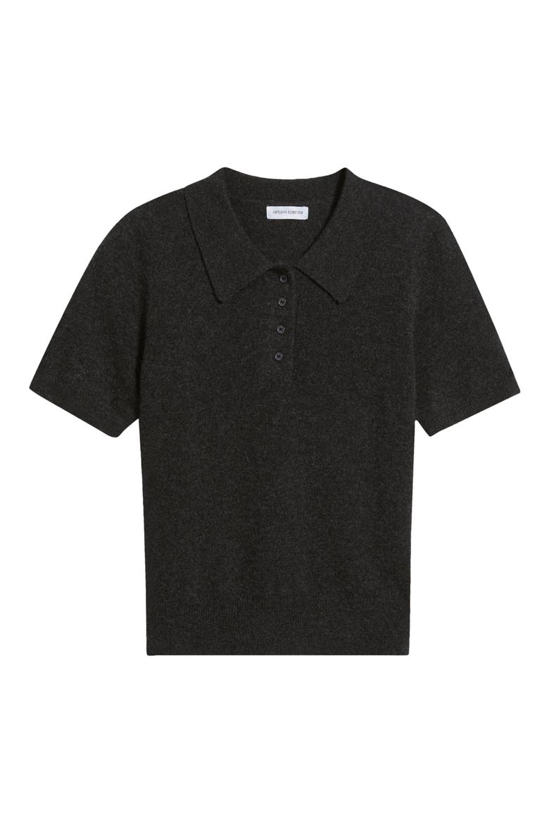 Tove Wool & Cashmere Short Sleeve Polo Sweater, Alternate, color, CHARCOAL