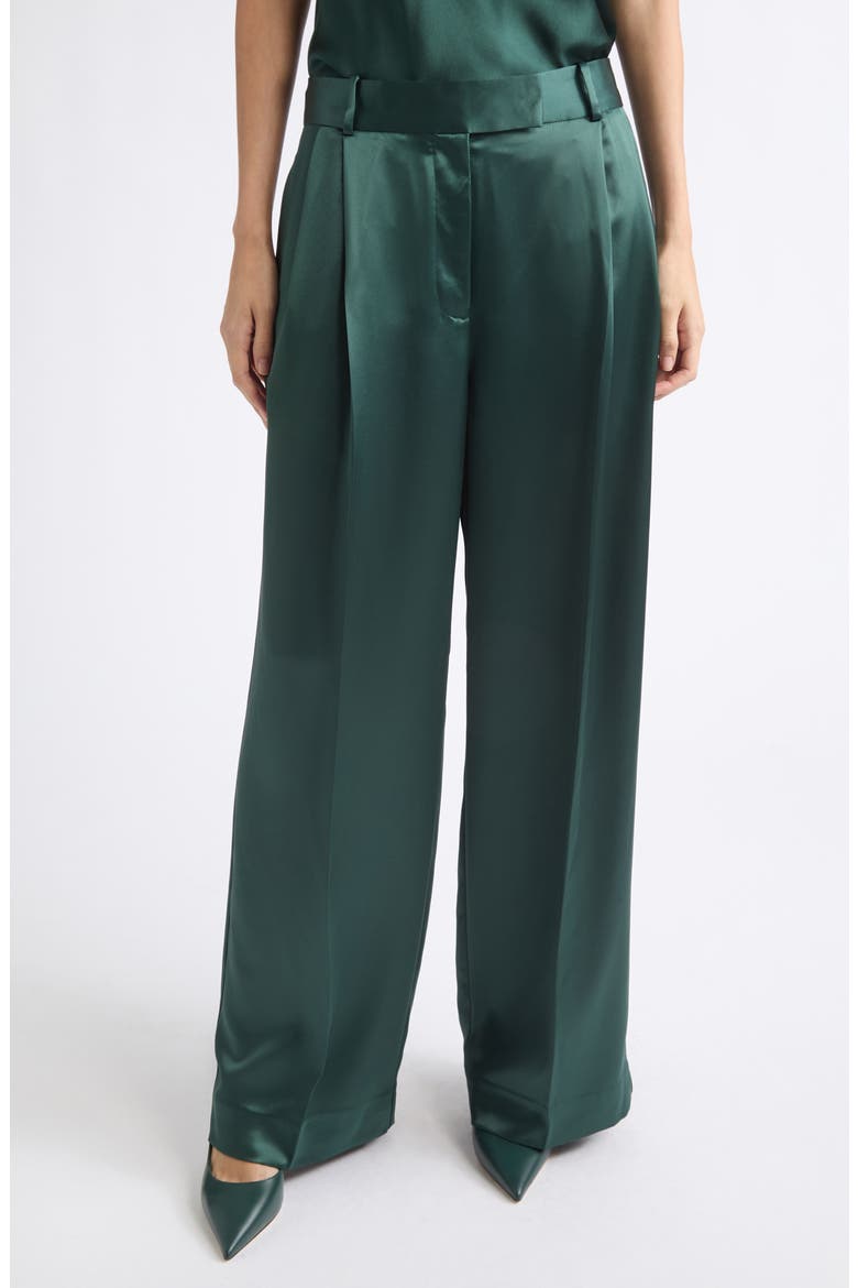 Zadie Pleated Satin Pants, Main, color, TEAL GREEN