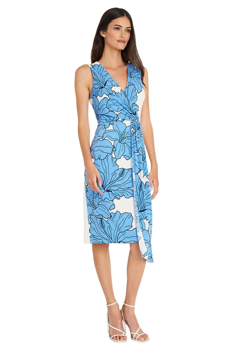 Floral Surplice Neck Faux Wrap Dress, Alternate, color, IVORY/ FRENCH BLUE
