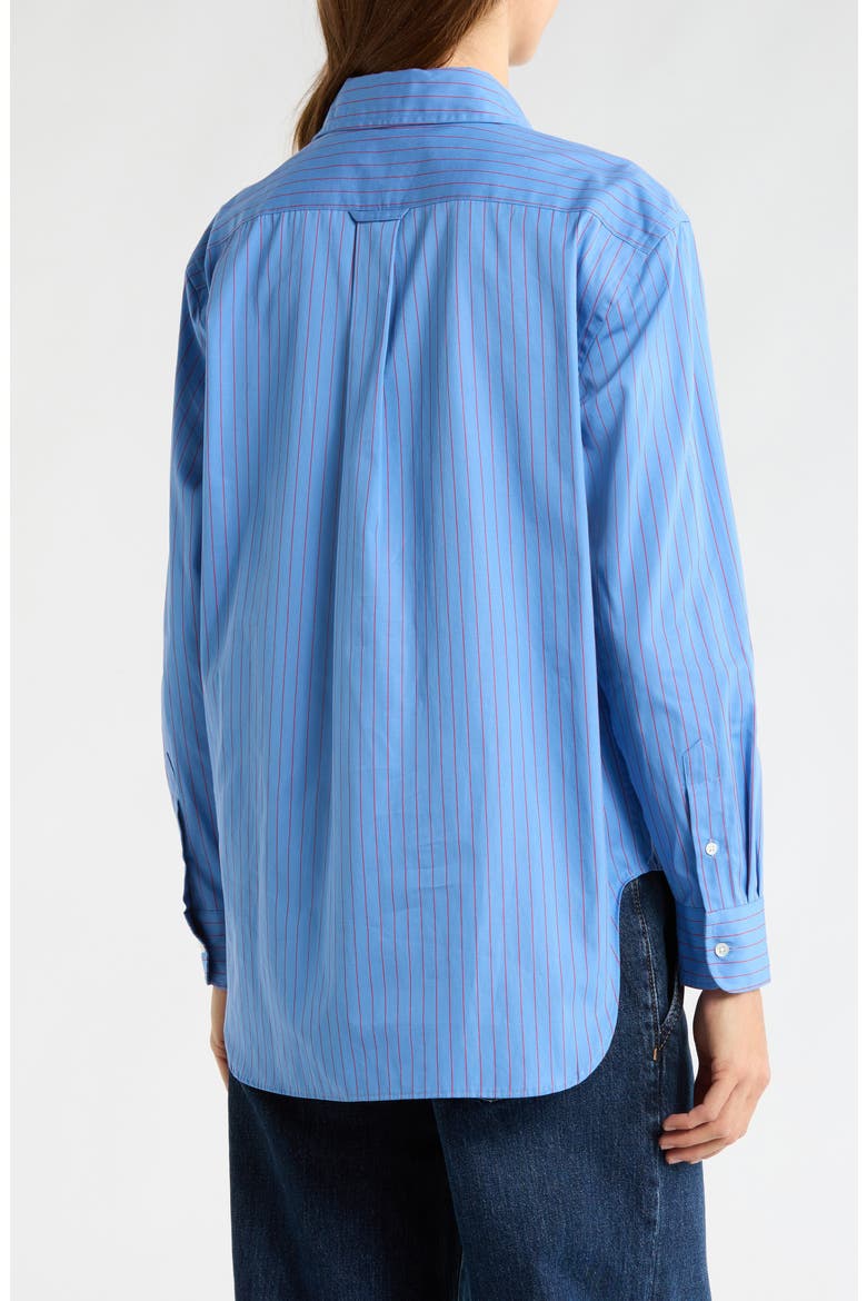 Stripe Button-Up Cotton Shirt, Alternate, color, BLUE-RED