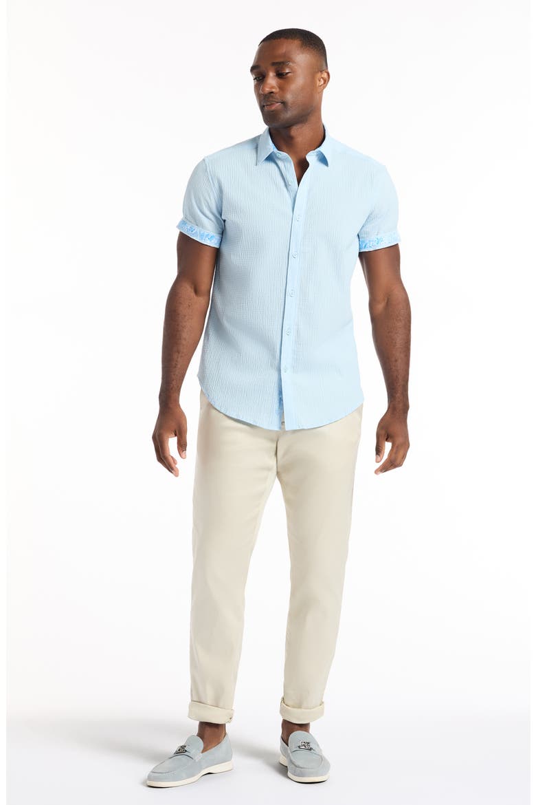 Harbor Short Sleeve Stretch Cotton Button-Up Shirt, Alternate, color, LIGHT BLUE