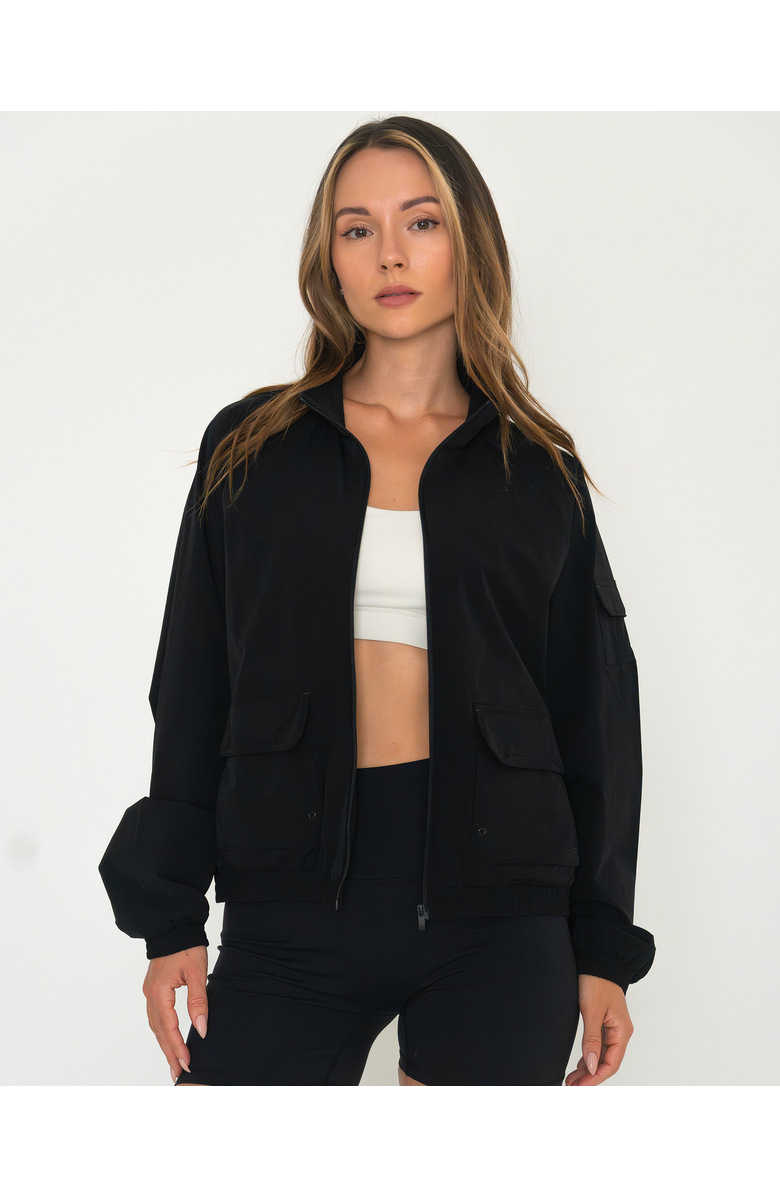 Rebody Active Cargo Nylon Windbreaker Jacket, Main, color, Black