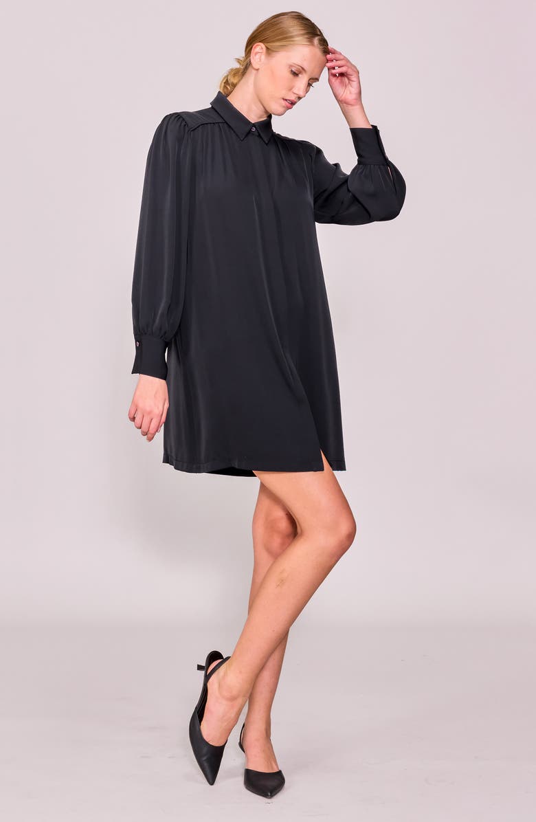 MELLODAY Long Sleeve Crepe Shirtdress, Alternate, color, Black