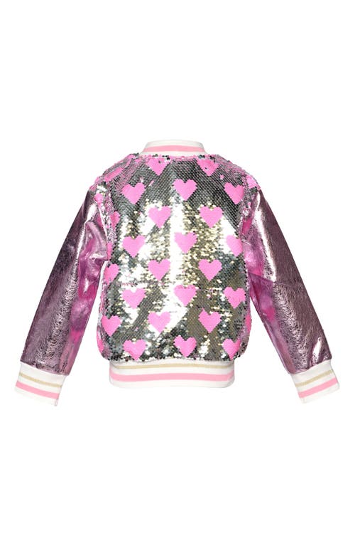 Baby Sara Kids' Heart Sequin Jacket In Pink Multi