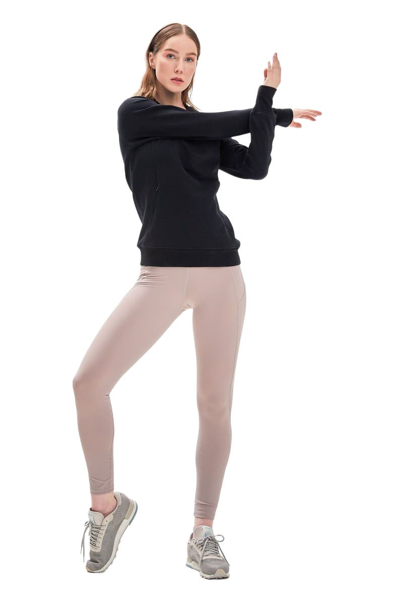 Rebody Active City Zip Slim Crewneck Sweatshirt, Main, color, Black