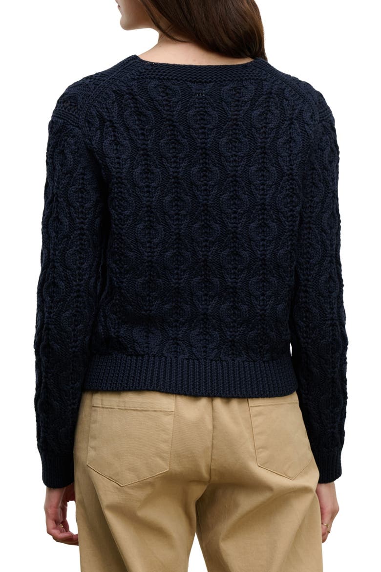 Joyce Cable Knit V-Neck Sweater, Alternate, color, NAVY