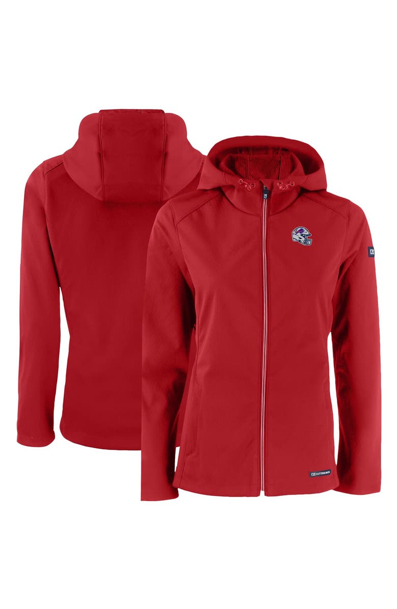 Cutter & Buck Women's Cutter & Buck Red Buffalo Bills Evoke Eco Softshell Recycled Full-Zip Hooded Jacket, Main, color,