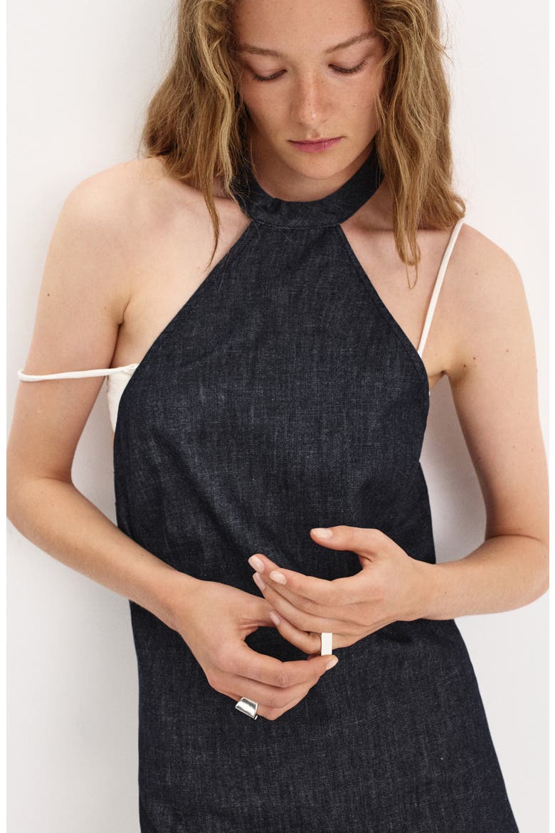 Halter Neck Denim Minidress, Alternate, color, OPEN BLUE