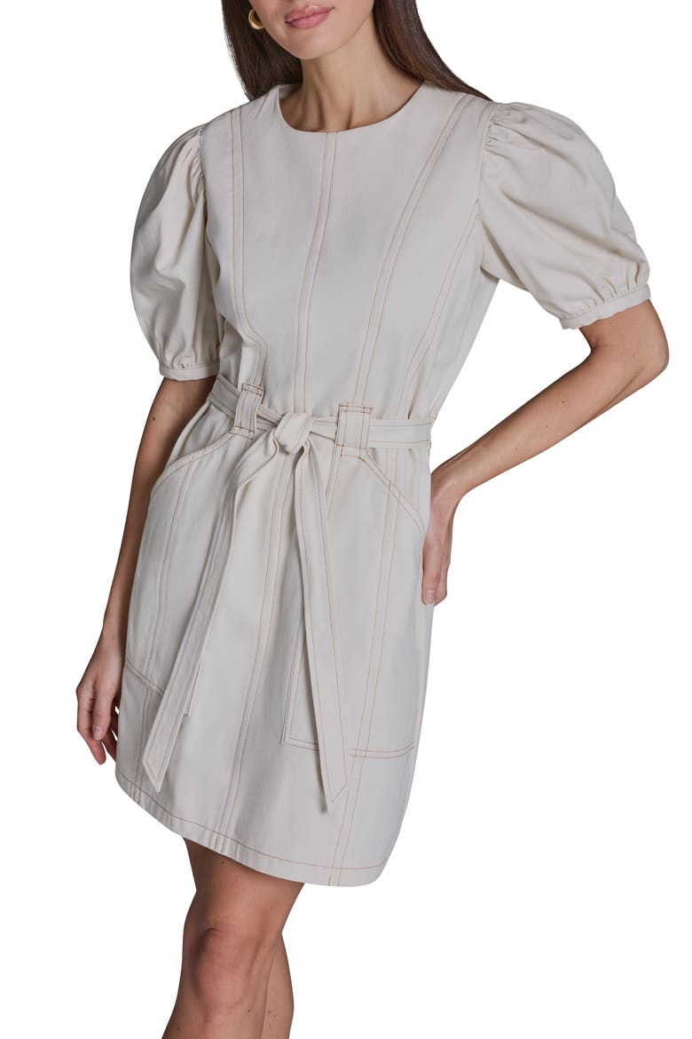 Puff Sleeve Cotton Minidress, Alternate, color, ECRU