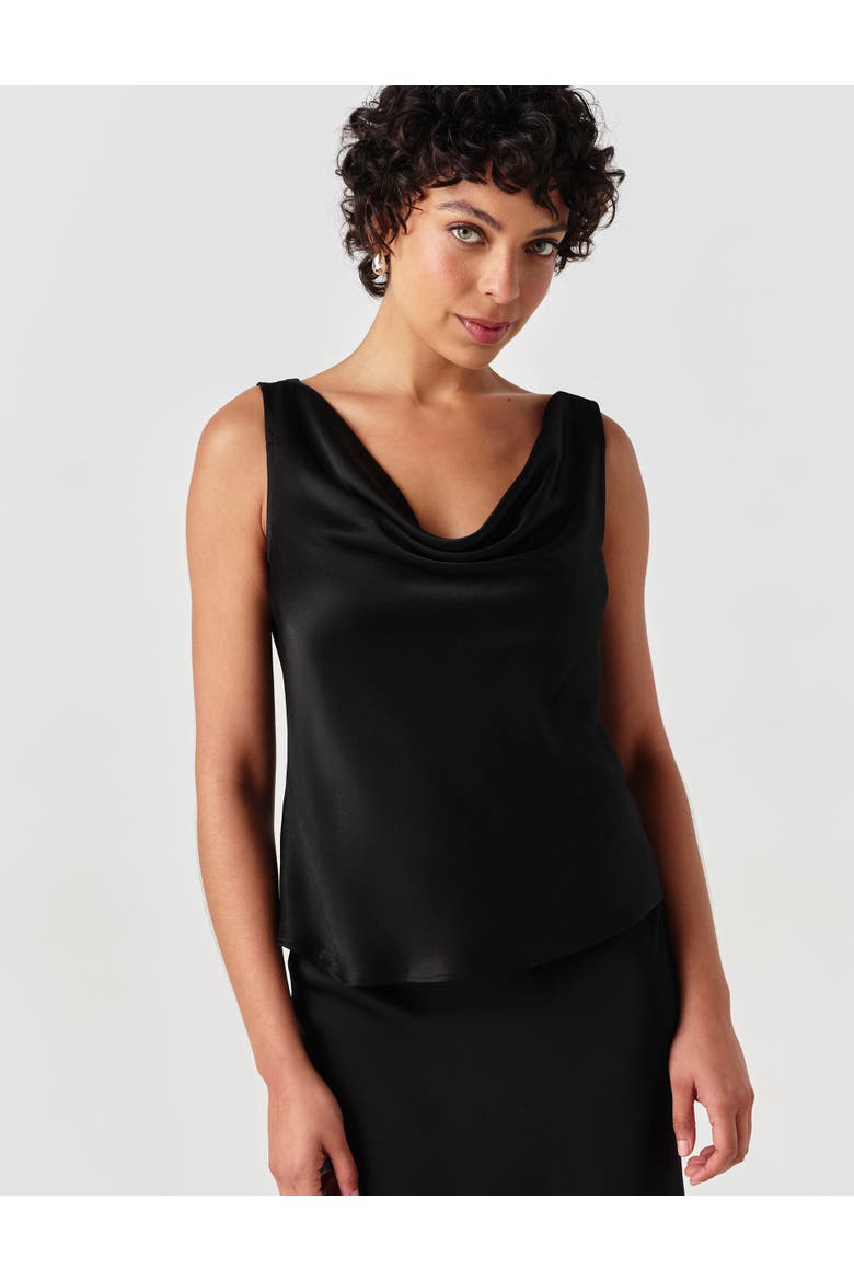 Nyla Cowl Neck Satin Top, Main, color, Black