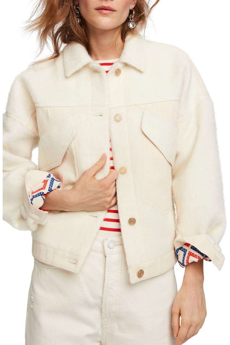 Oversize Wool Blend Trucker Jacket, Main, color, ECRU