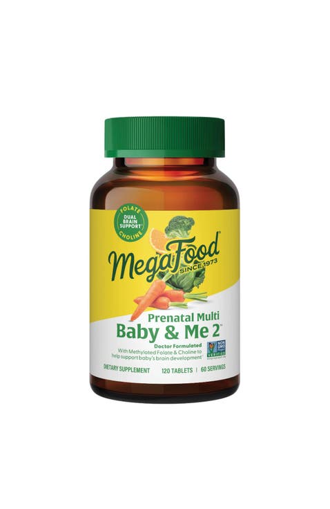 Baby & Me 2 Prenatal Multivitamin for Women with Choline, Methyl Folate, Vegetarian, 120 Tablets