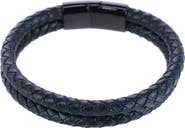 Trafalgar Simple Double Band Braided Secure Clasp Leather Bracelet