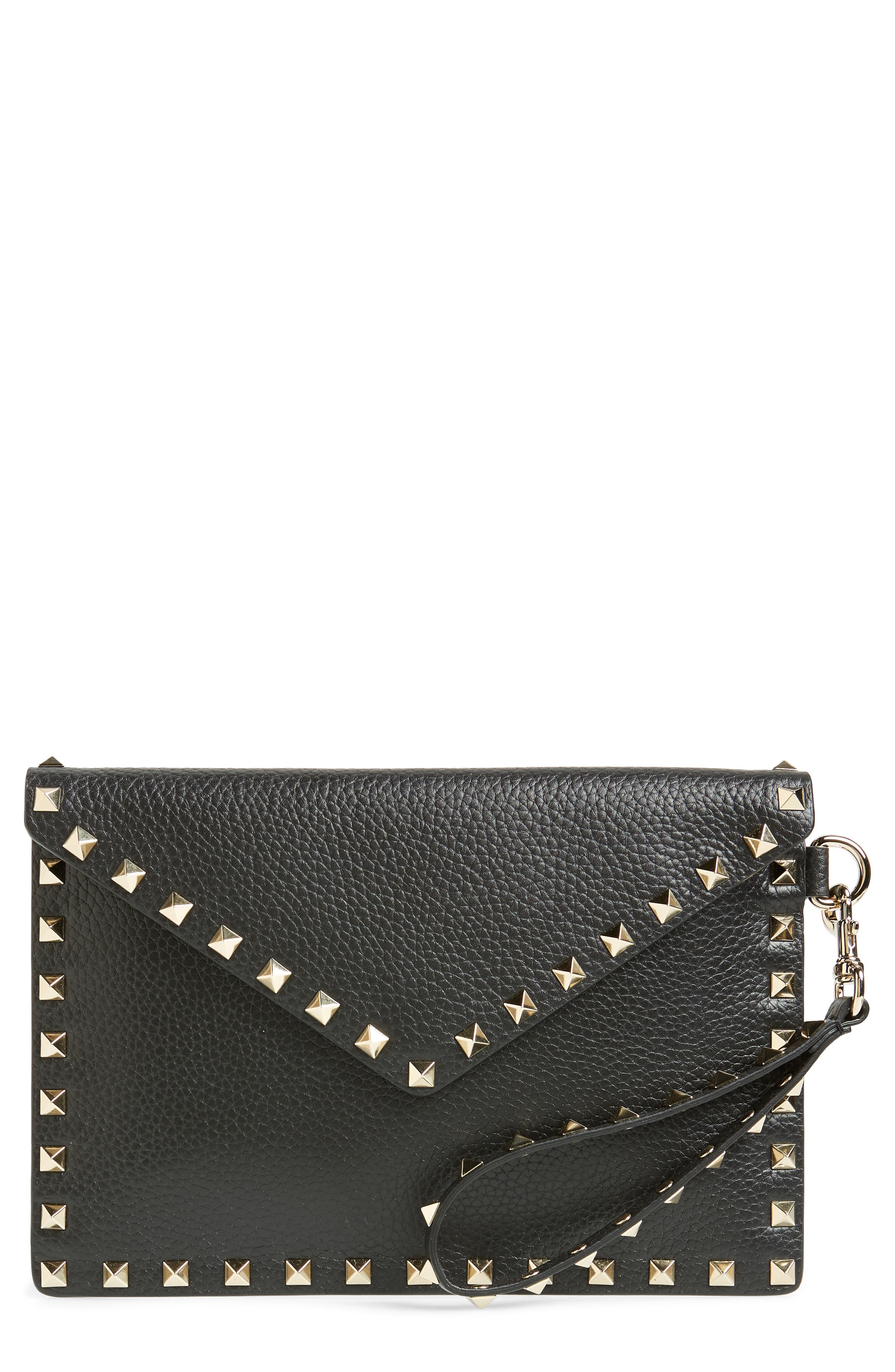 Valentino Garavani Medium Rockstud Leather Envelope Pouch, Main, color, 
