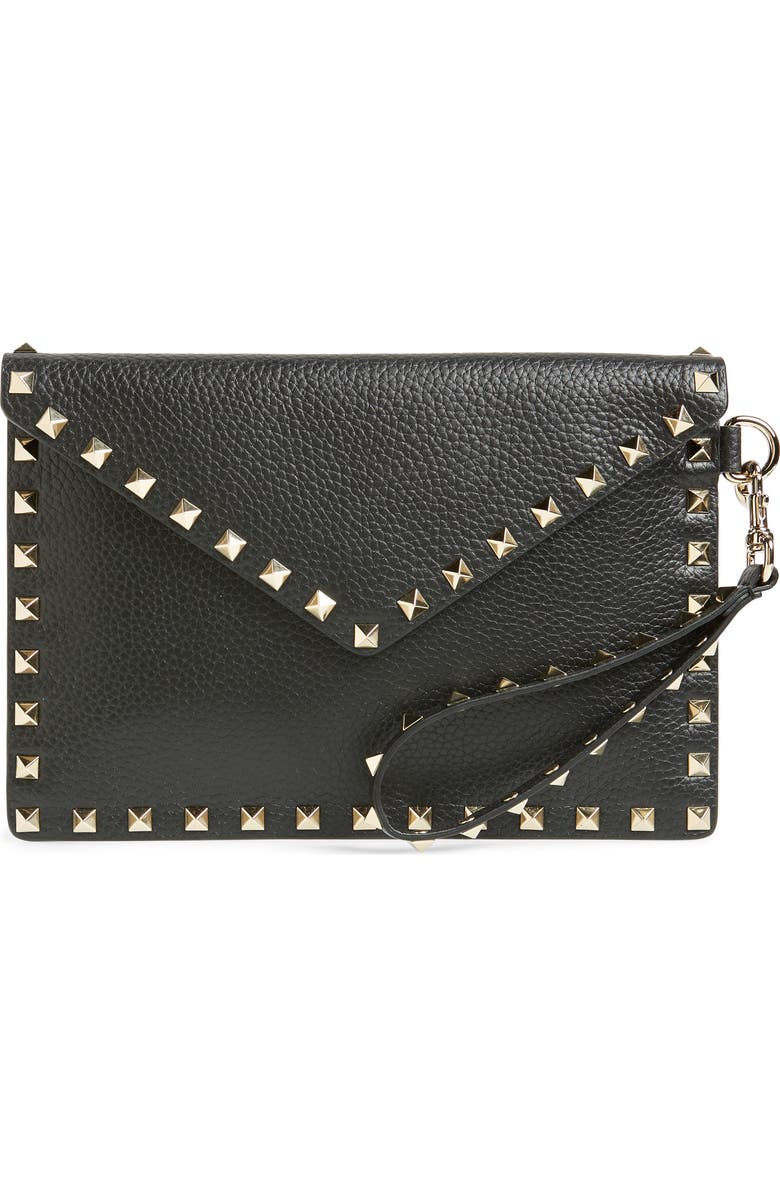 Valentino Garavani Medium Rockstud Leather Envelope Pouch, Main, color,