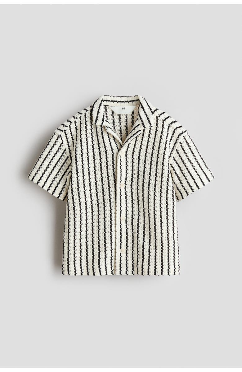 H&M Pointelle-knit Resort Shirt, Main, color, Light Beige/Striped