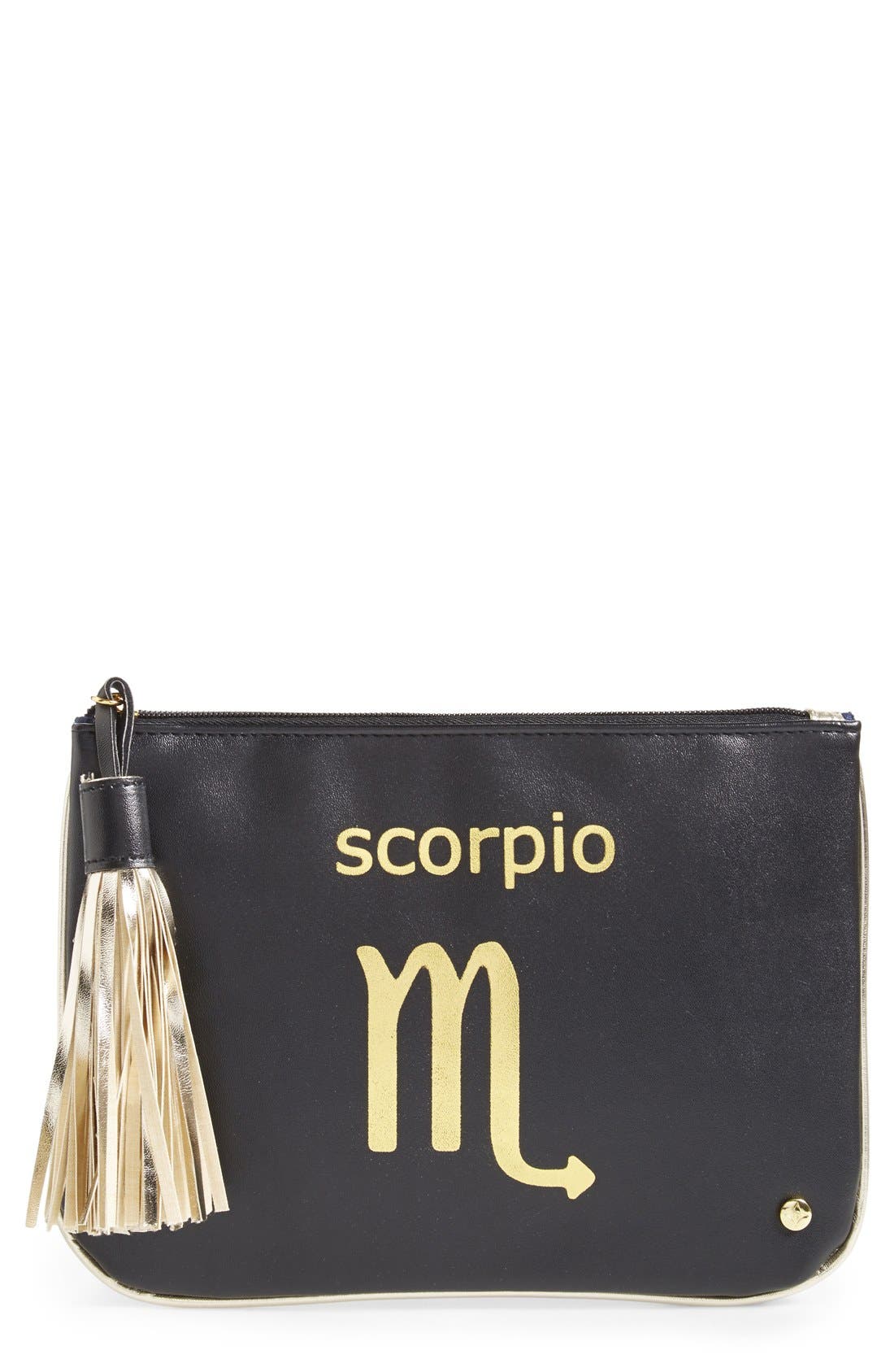 'Astrology' Large Flat Cosmetics Pouch, Main, color, SCORPIO