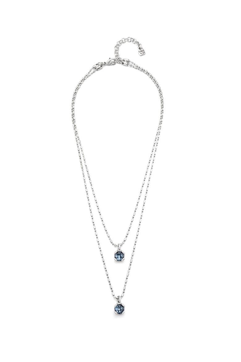 Sterling silver-plated blue necklace with blue crystals double chain, Main, color, Silver