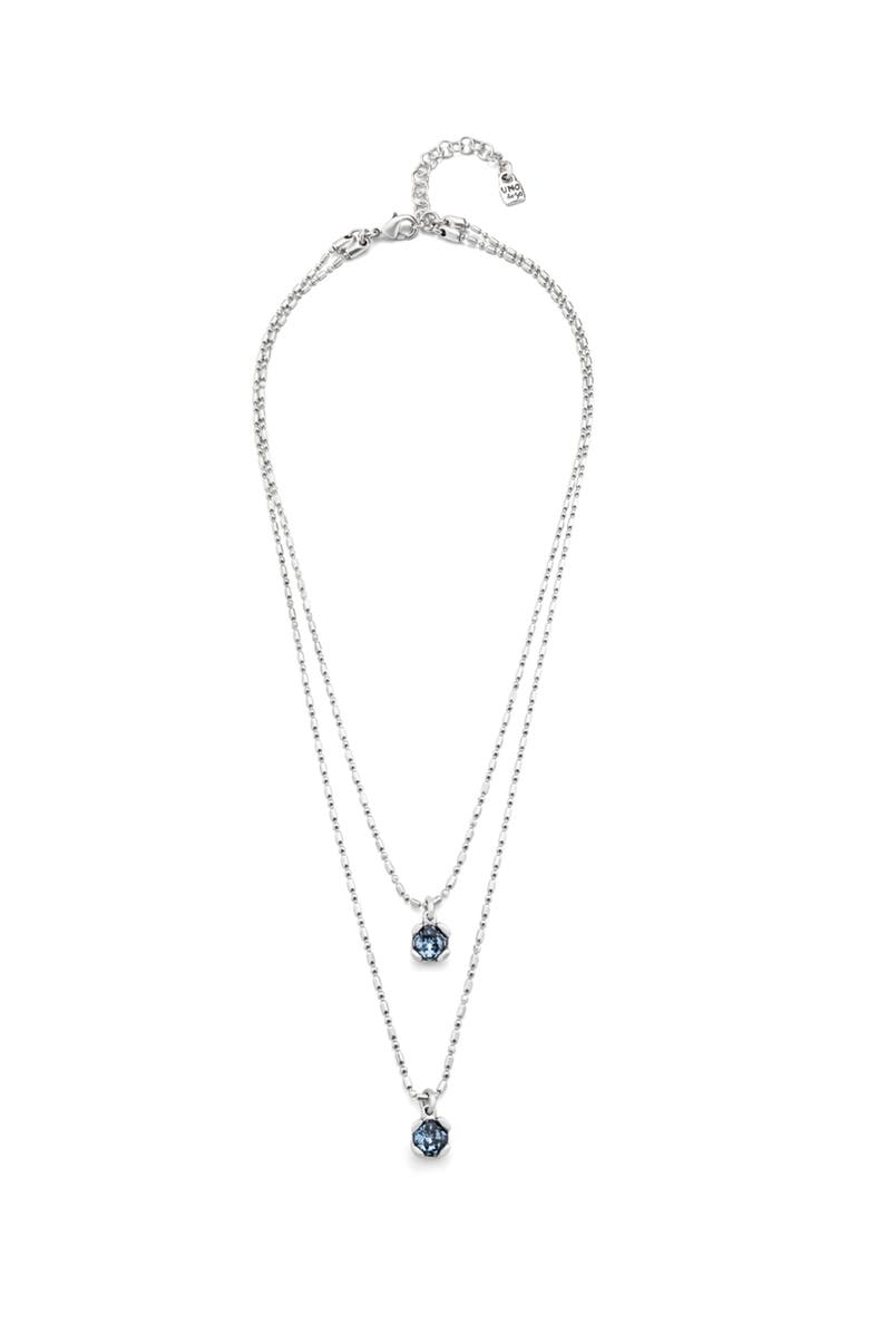 UNODE50 Sterling silver-plated blue necklace with blue crystals double chain, Main, color, Silver