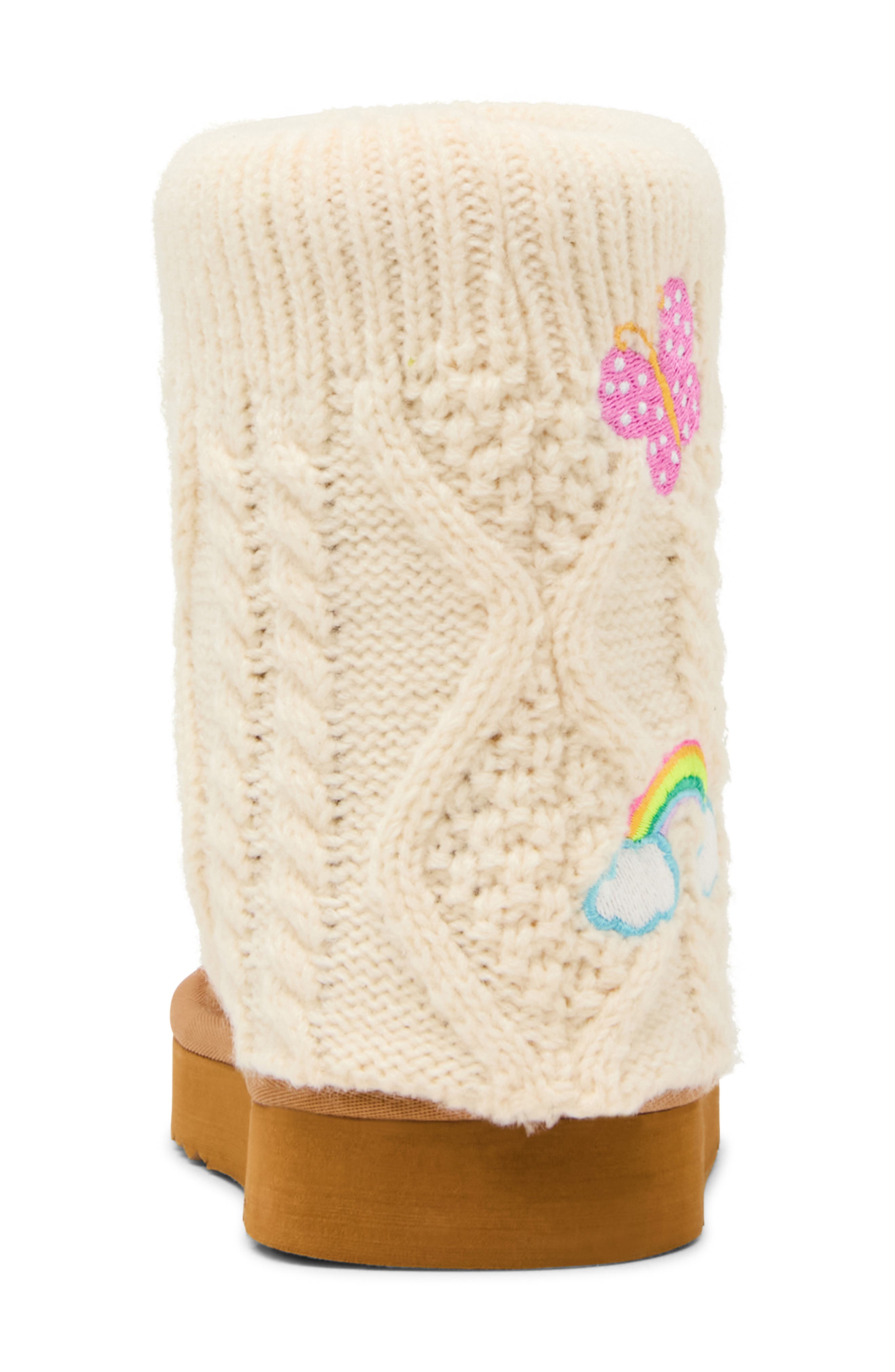 Kids' Cozy Embroidered Knit Boot, Alternate, color, IVORY/ COGNAC