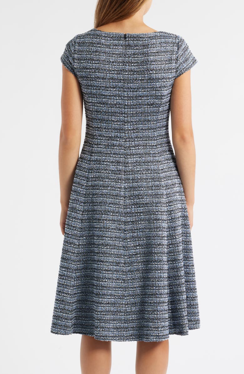 Eliza J Tweed Cap Sleeve Fit & Flare Dress, Alternate, color, Black Blue