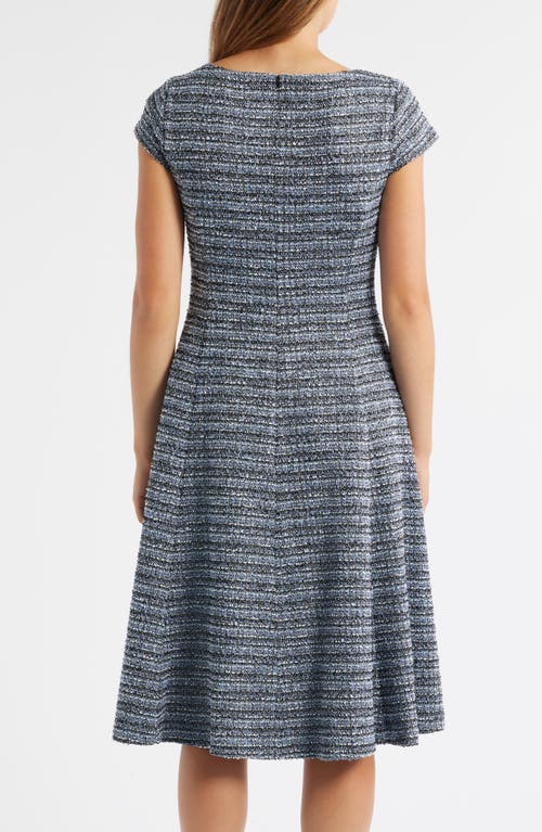 Eliza J Tweed Cap Sleeve Fit & Flare Dress In Blue