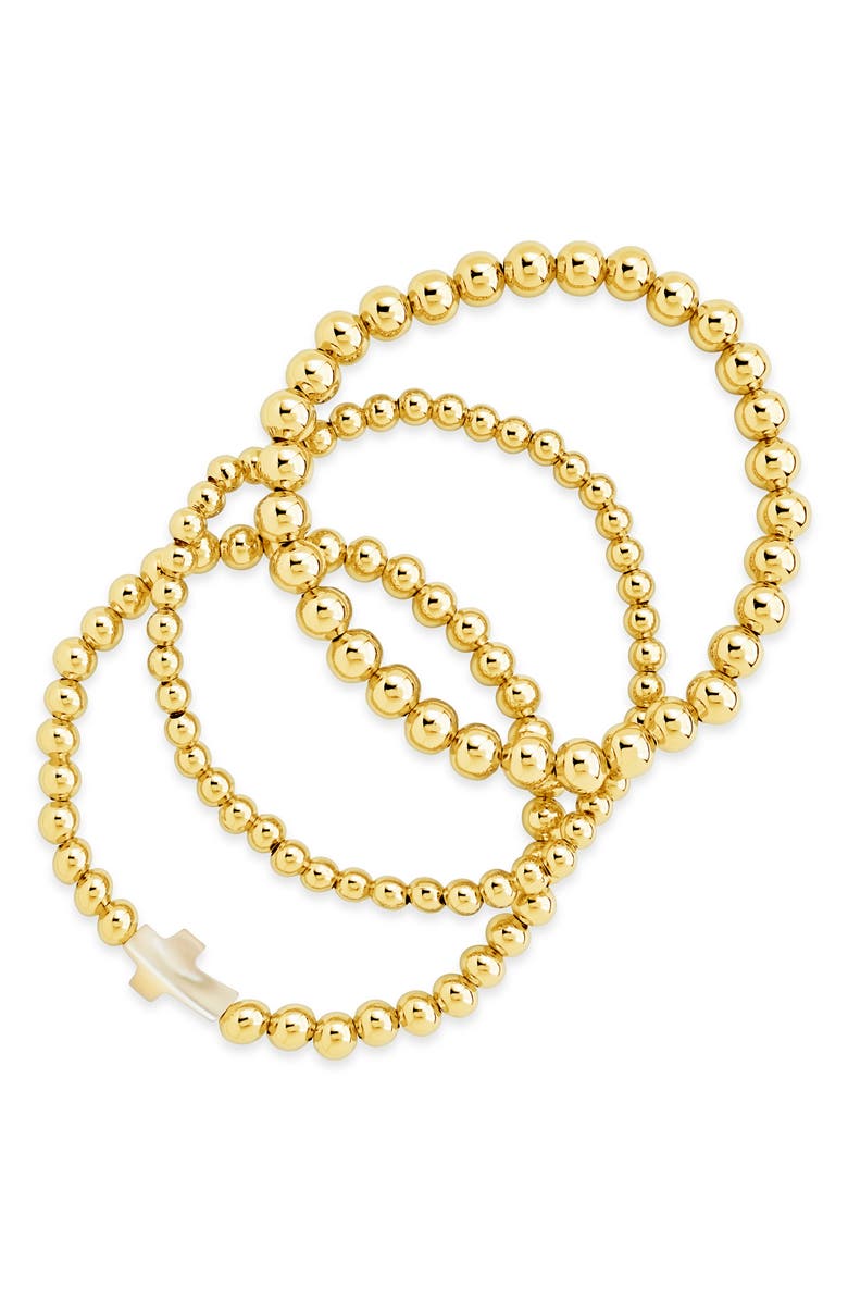 Sterling Forever Eden Set of 3 Beaded Cross Bracelets, Main, color, Gold