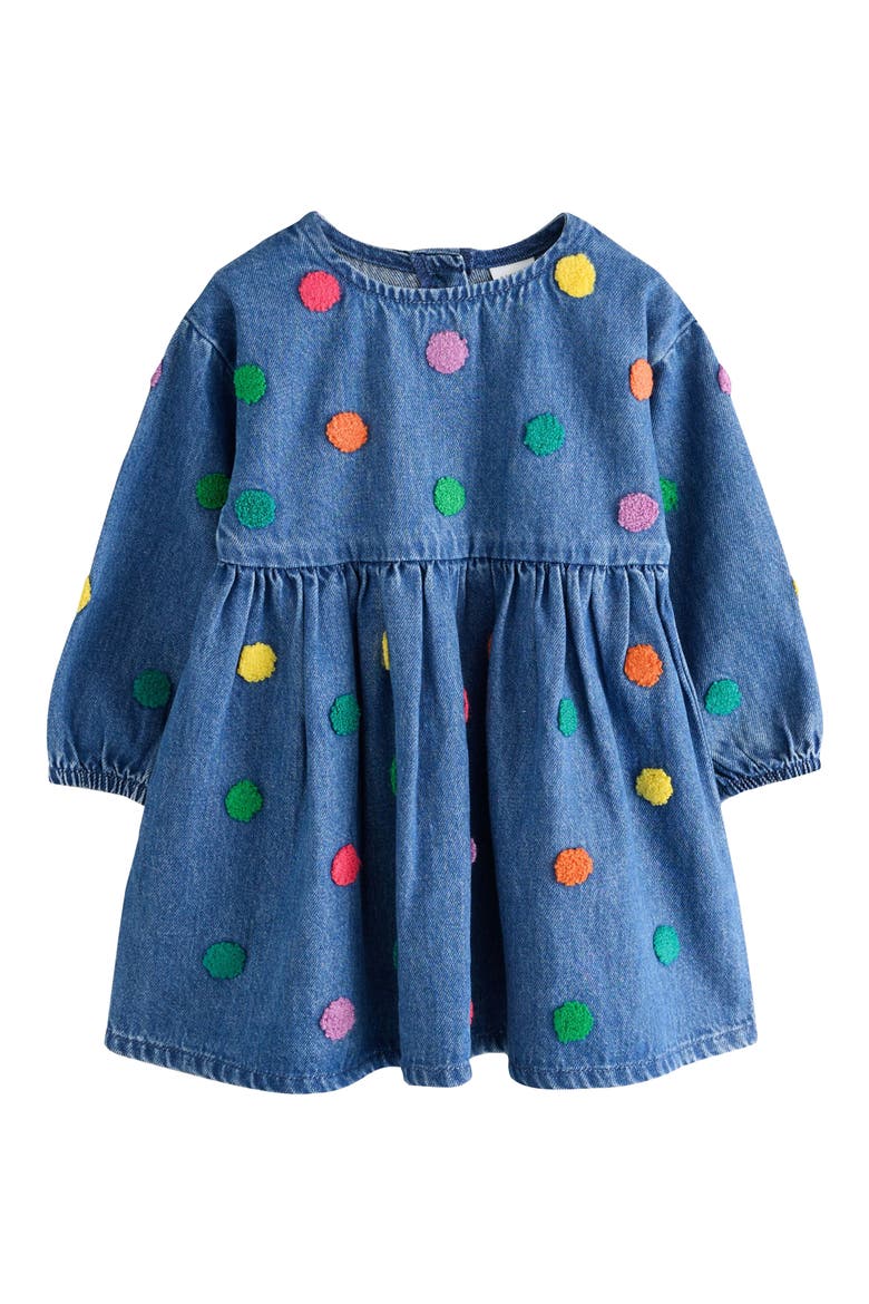 Kids' Polka Dot Denim Dress, Main, color, BLUE