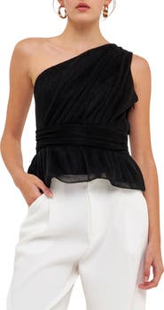 Endless Rose One-Shoulder Textured Tulle Top