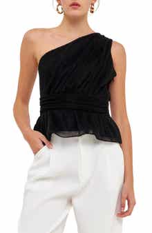 Endless Rose One-Shoulder Textured Tulle Top