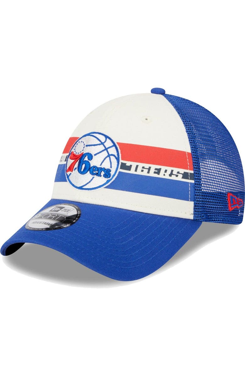 New Era Men's New Era Philadelphia 76ers Royal Stripes 9FORTY Trucker Snapback Hat, Main, color, 