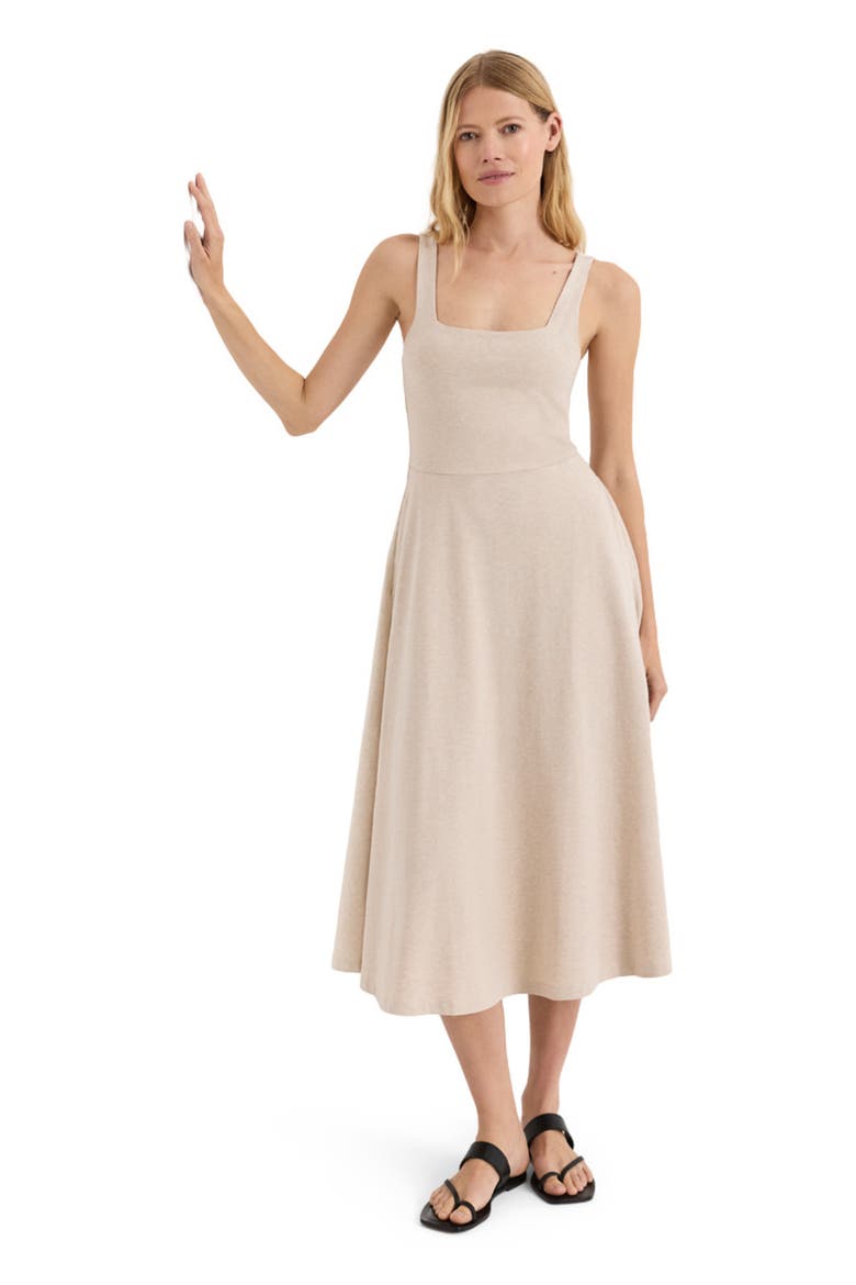 Fit & Flare Square Neck Dress Made With Organic Cotton, Main, color, Flax Heather