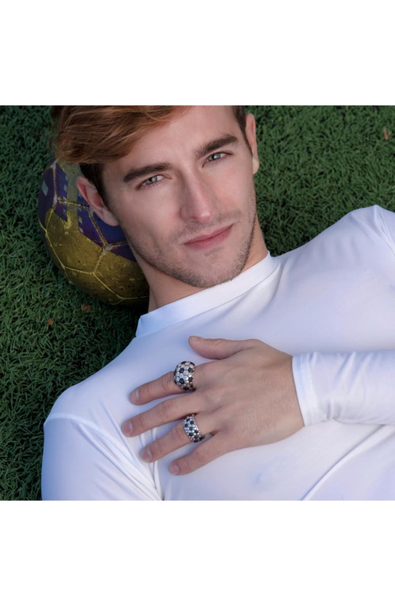 LuvMyJewelry Soccer Football Silver & Black Diamond Statement Men Ring, Alternate, color, Silver