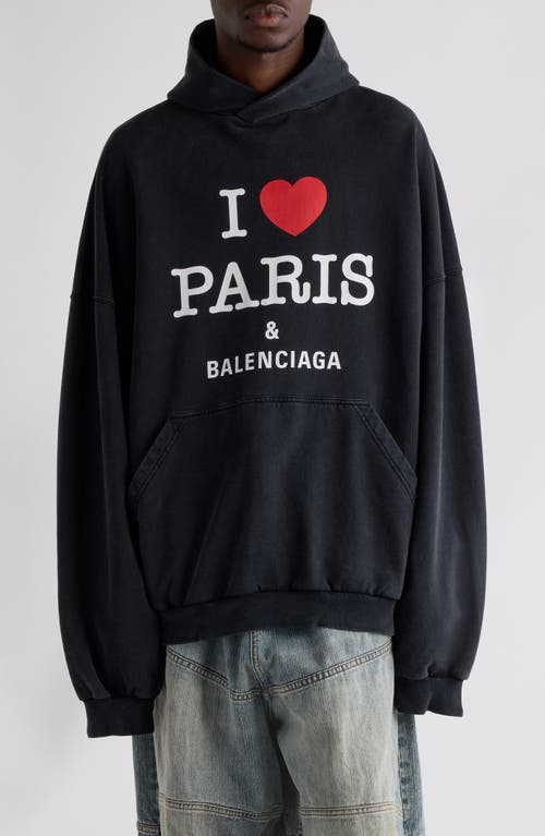 Balenciaga Large Fit Graphic Hoodie In Faded Washed Black