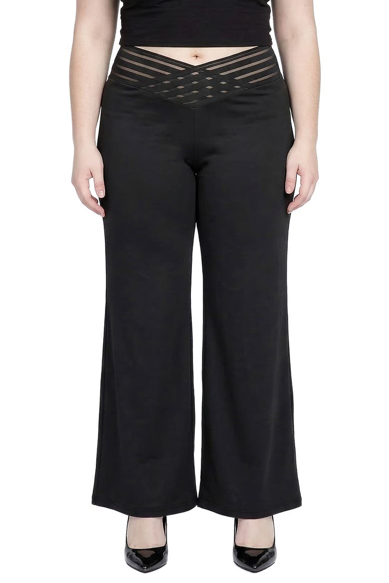 Mesh V-Waist Palazzo Pants, Main, color, BLACK