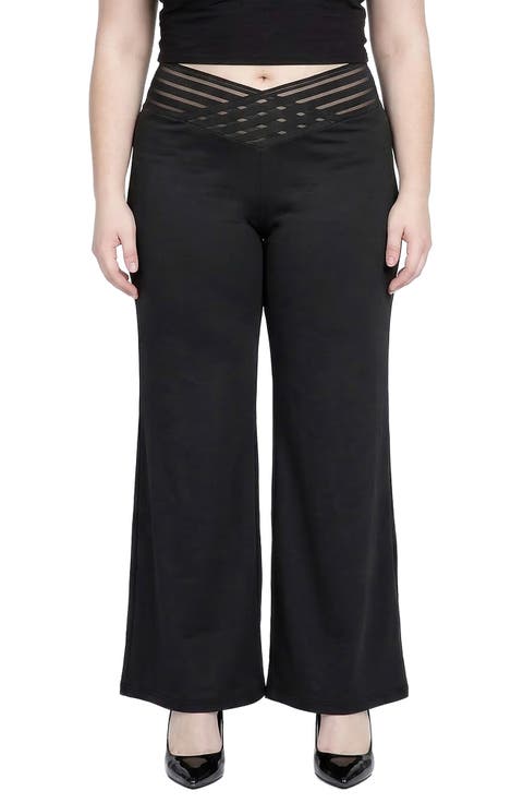 Mesh V-Waist Palazzo Pants (Plus)