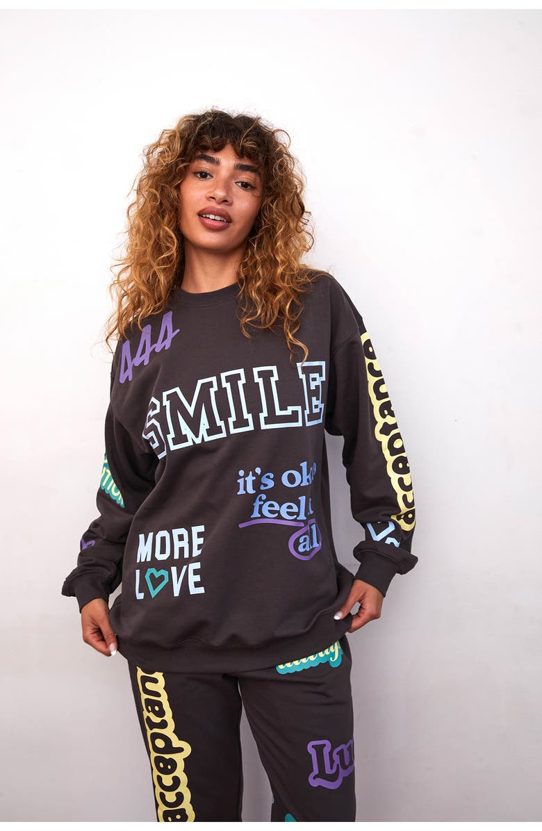 THE MAYFAIR GROUP Affirmations French Terry Graphic Sweatshirt, Alternate, color,