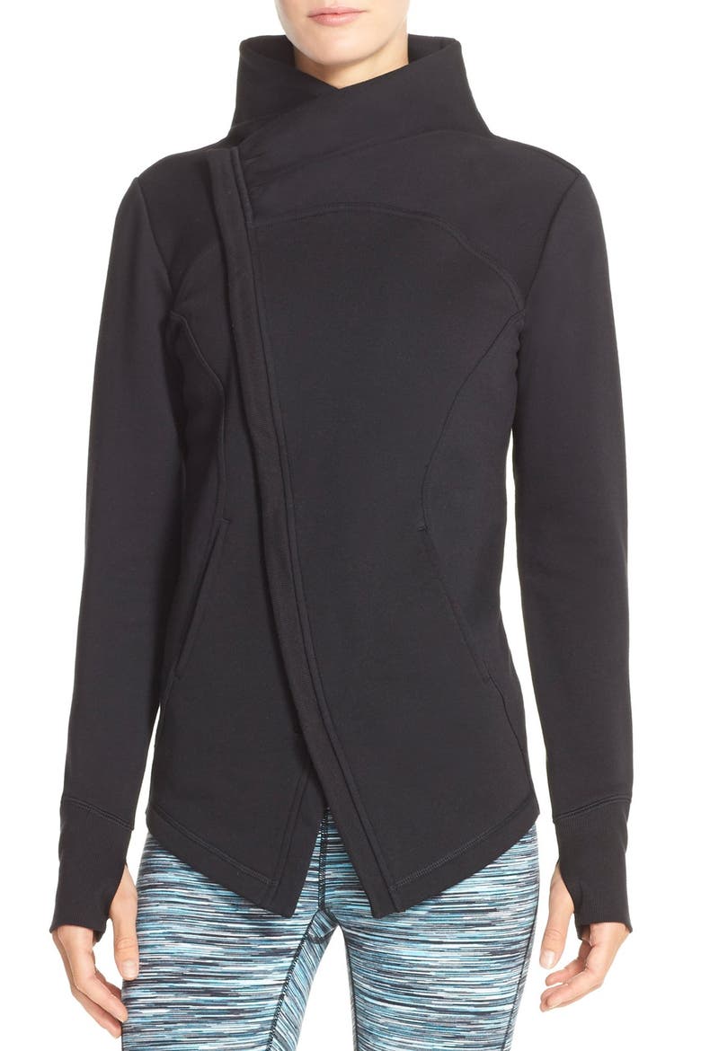 'Snowdrift' Asymmetrical Zip Sweatshirt, Main, color, BLACK