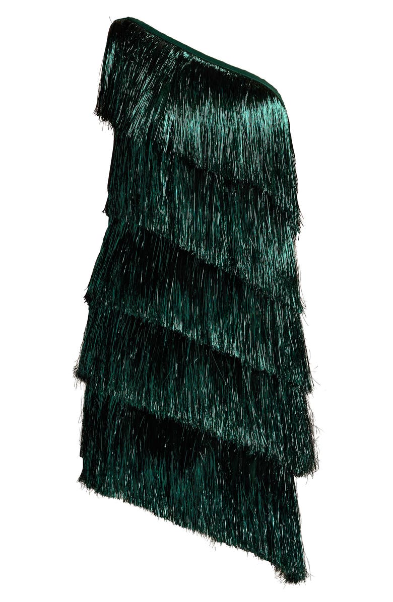 SHO by Tadashi Shoji Metallic Fringe One-Shoulder Cocktail Dress, Alternate, color, Jungle Green