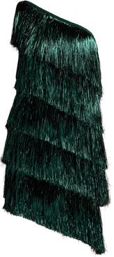 SHO by Tadashi Shoji Metallic Fringe One-Shoulder Cocktail Dress