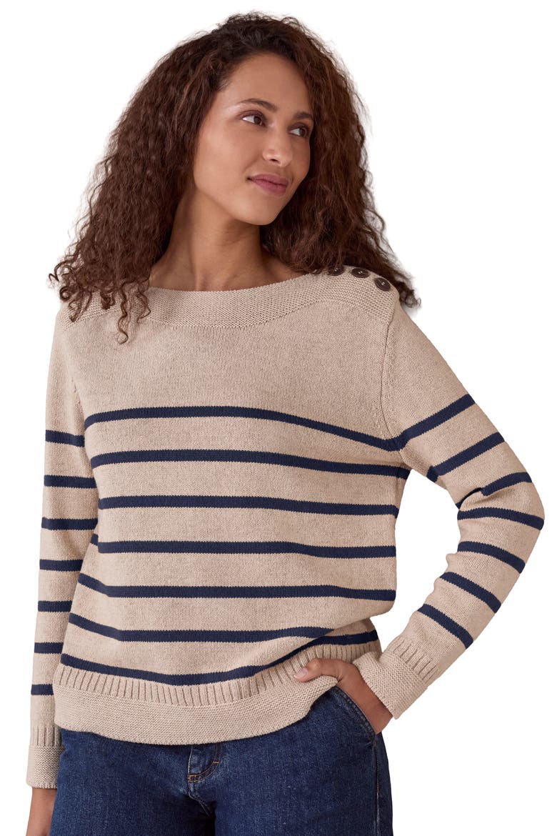 Button Detail Gansey Sweater, Alternate, color, Ecru/Navy Stripe