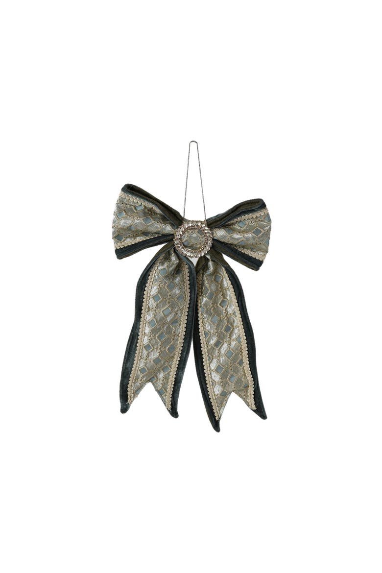 Jeweled Velvet Bow Ornament, Main, color, Green and Blue