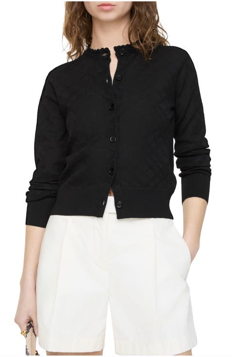 Check Wool Silk Cardigan