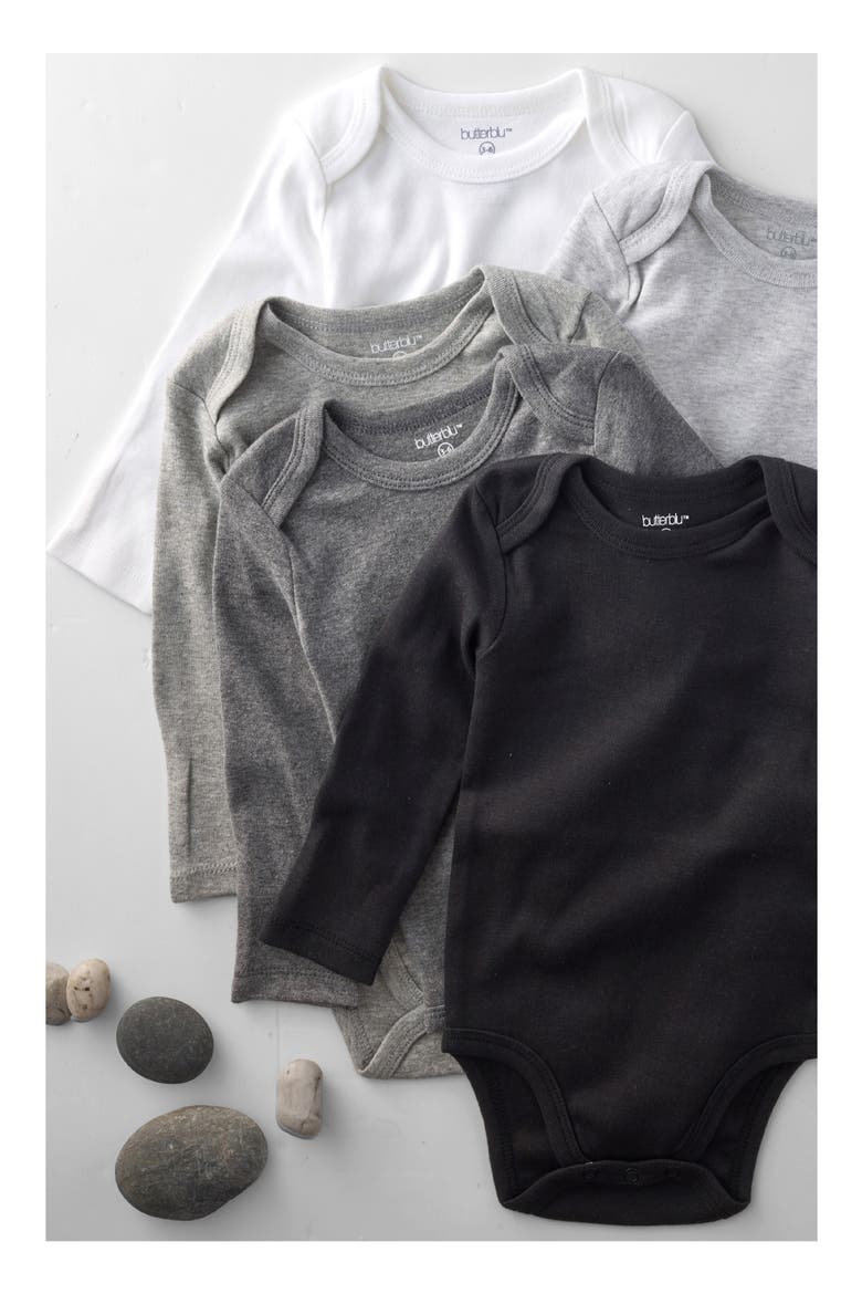 Blake Long Sleeve Organic Cotton Assorted 5-Pack Bodysuits, Alternate, color, STONE