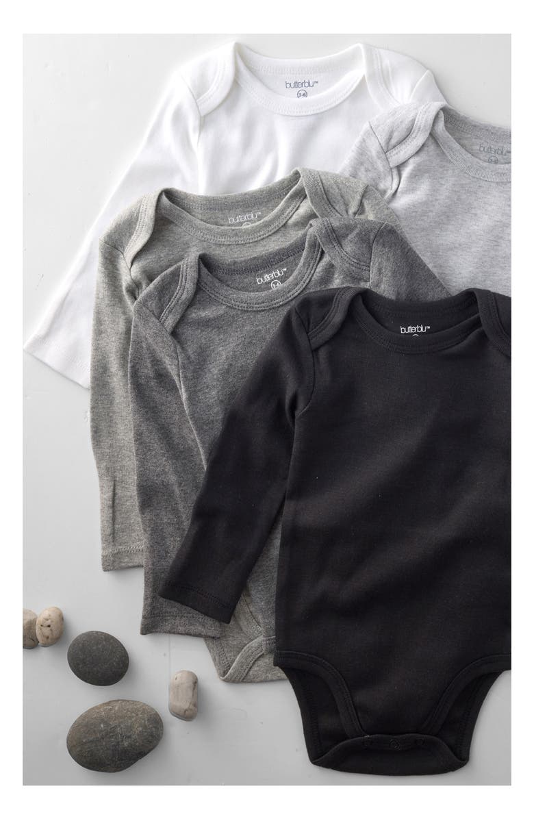 BUTTERBLU Blake Long Sleeve Organic Cotton Assorted 5-Pack Bodysuits, Alternate, color, Stone